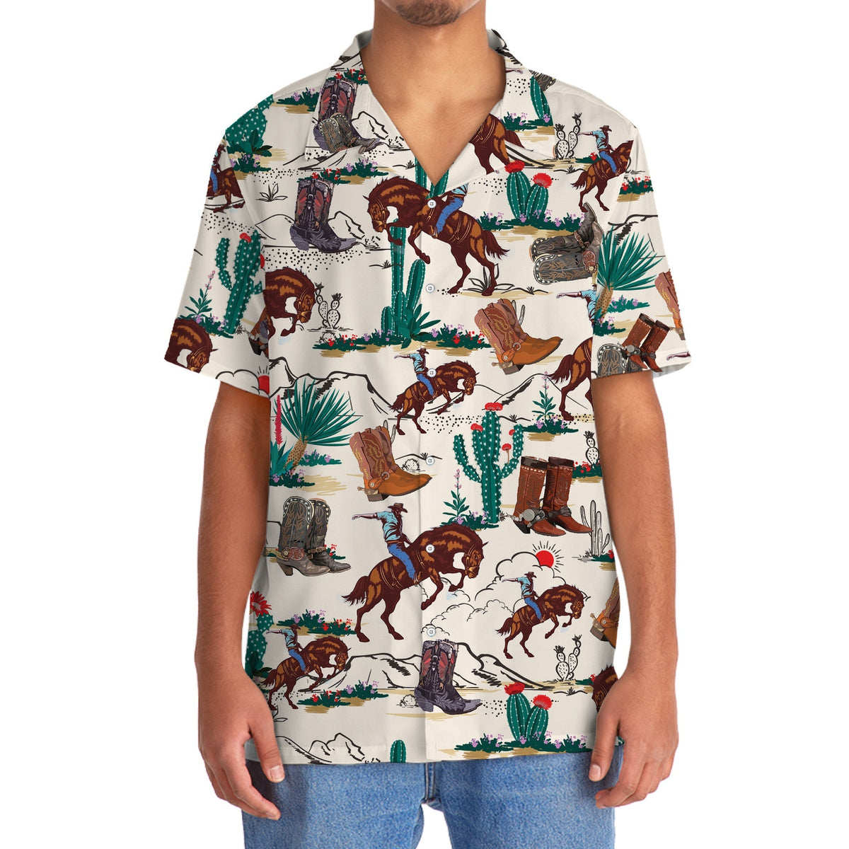 Western Desert Cowboy Hawaiian Shirt For Beach Parties And Weekend Getaways