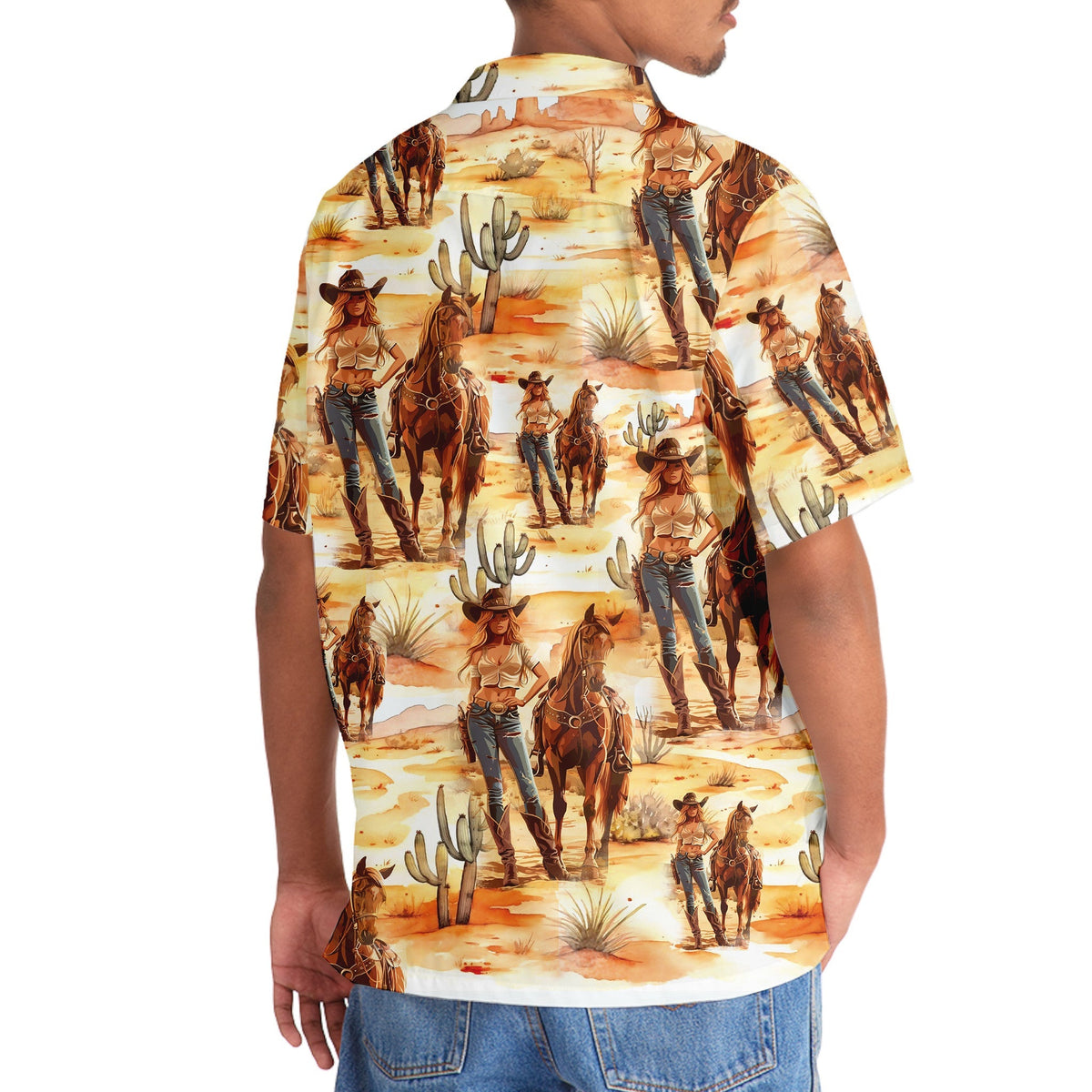 Western Desert Cowboy Cowgirl Hawaiian Shirt For Summer Vacation And Beach Travel