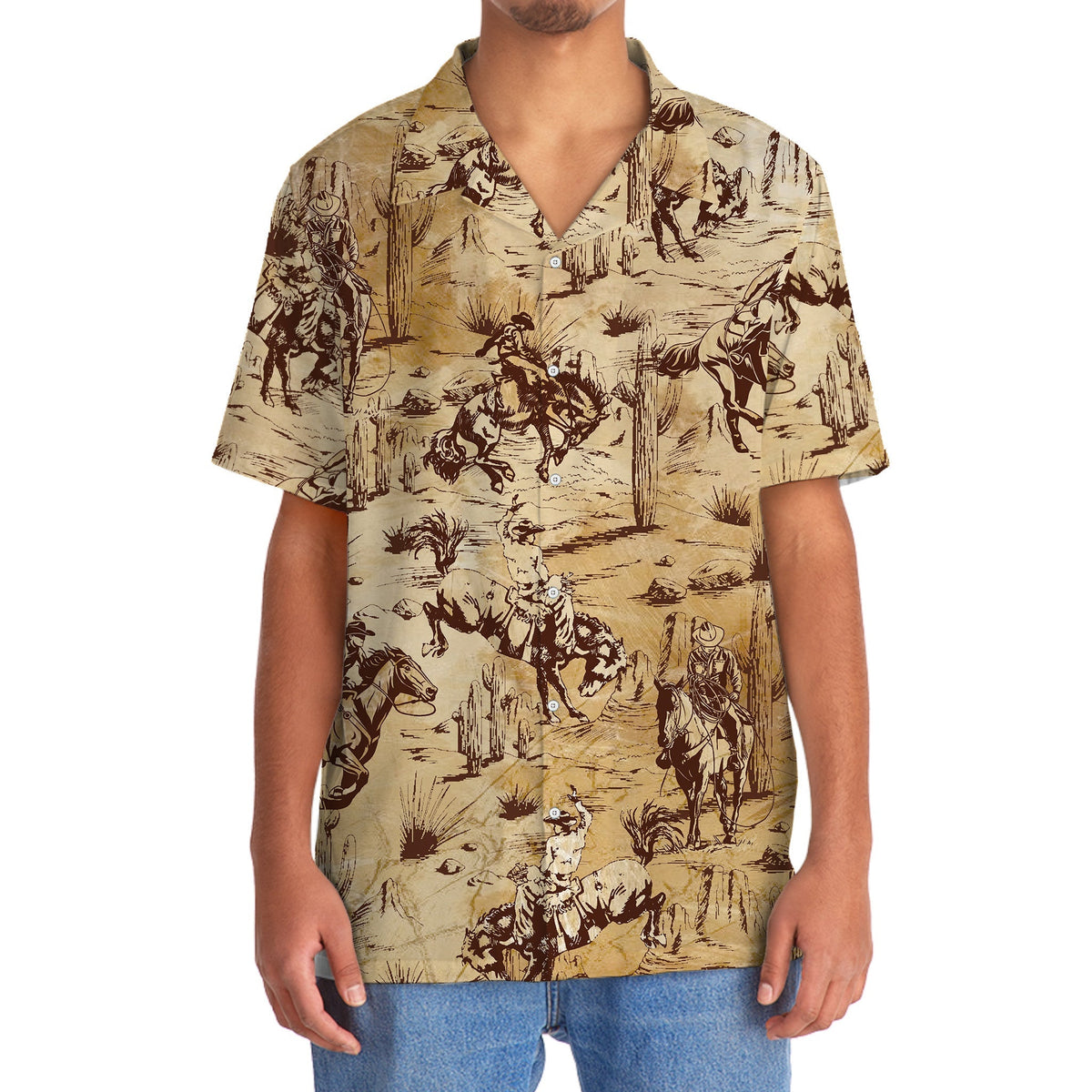 Western Horse Cowboy Riding Hawaiian Shirt Pattern Detail For Summer Holidays And Outdoor Fun