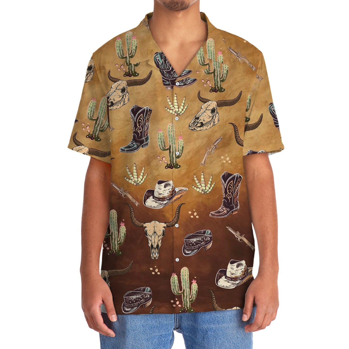 Western Cowboy Cactus Desert Hawaiian Shirt Pattern View For Lightweight Everyday Style