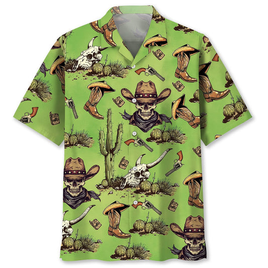 Skull Cowboy Cactus Desert Hawaiian Shirt For Poolside Relaxation And Sunny Getaways
