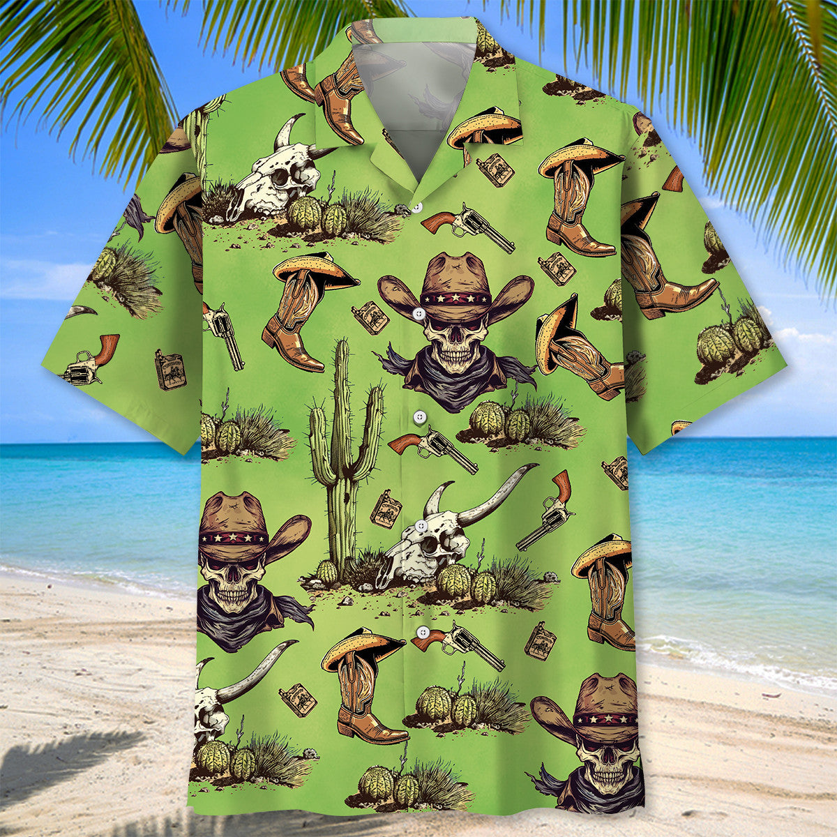 Skull Cowboy Cactus Desert Hawaiian Shirt Pattern View For Lightweight Everyday Style