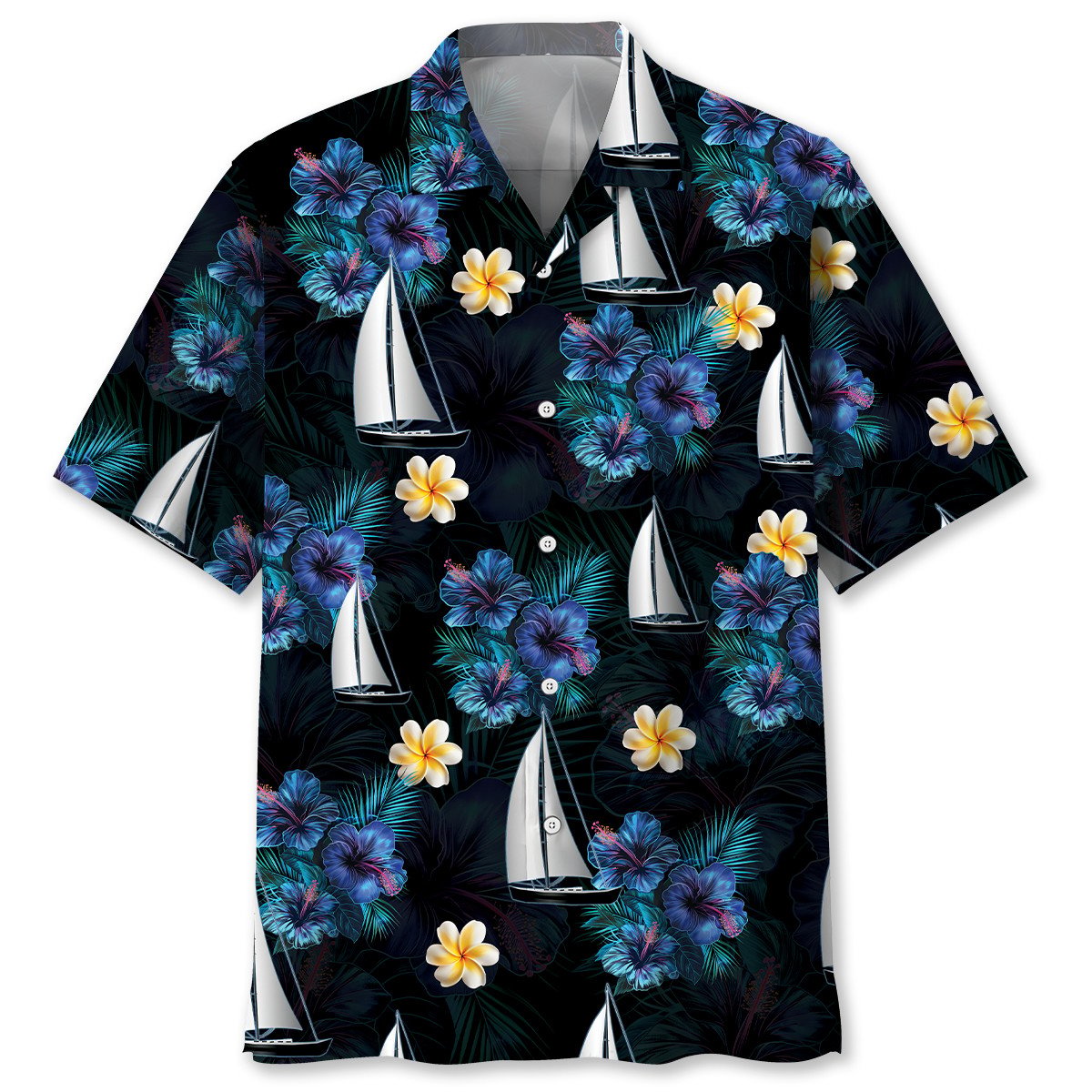 Sailboat Ocean Breeze Nautical Hawaiian Shirt Pattern View For Relaxed Warm Weather Outfits