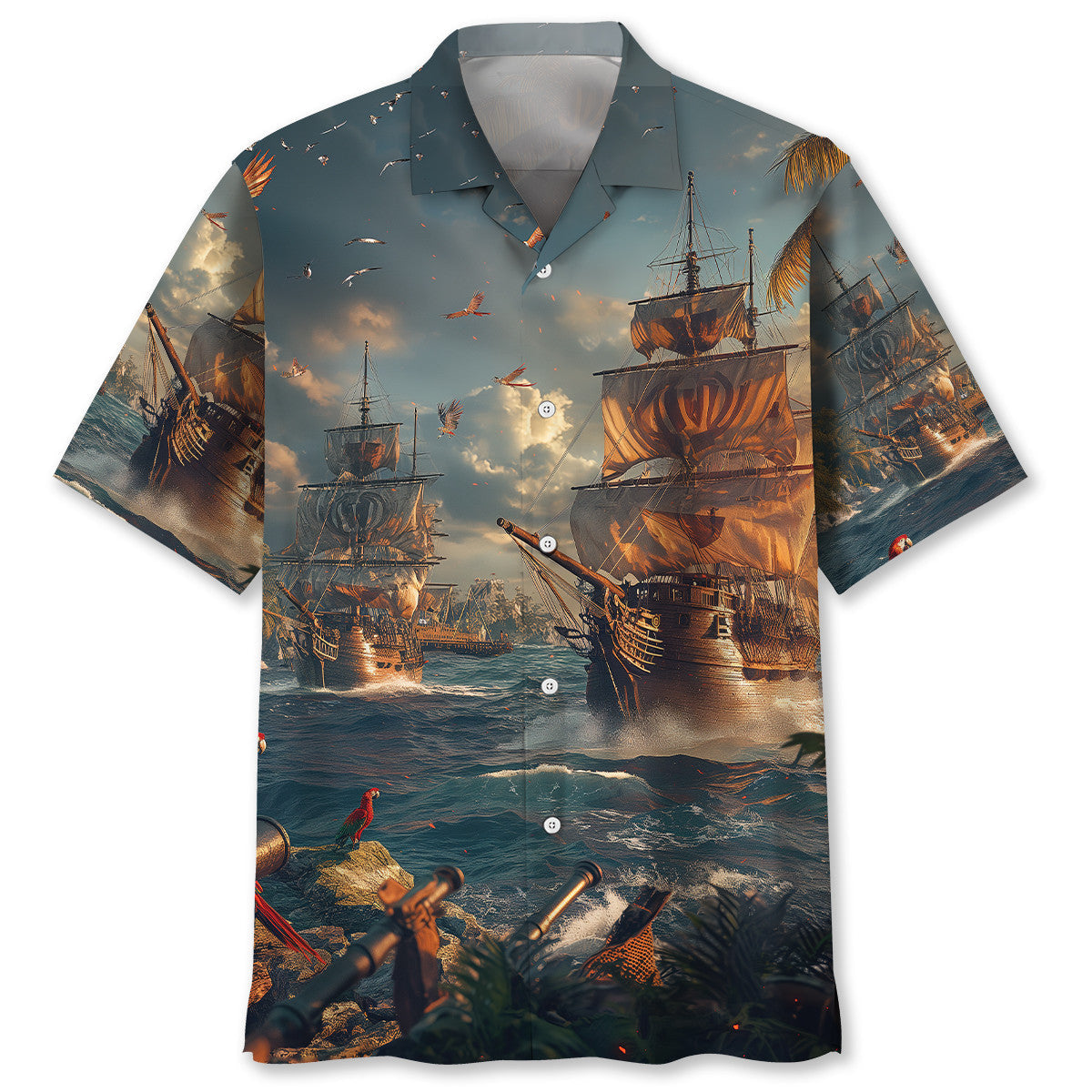 Vintage Sailboat Nautical Pirate Ocean Hawaiian Shirt For Warm Weather Adventures And Everyday Comfort