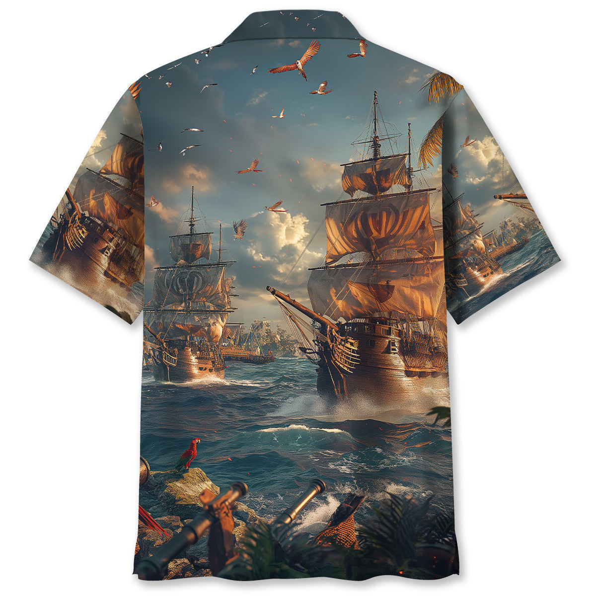 Vintage Sailboat Nautical Pirate Ocean Hawaiian Shirt For Summer Events And Casual Outdoor Wear
