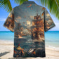 Vintage Sailboat Nautical Pirate Ocean Hawaiian Shirt Design Detail For Beach Days And Holiday Travel