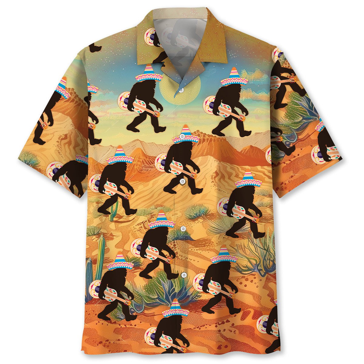 Forest Creature Sasquatch Poncho Desert Hawaiian Shirt Pattern View For Relaxed Warm Weather Outfits
