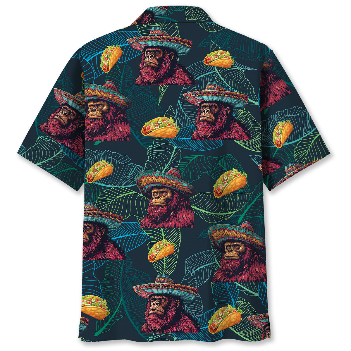 Forest Creature Sasquatch Poncho Tacos Fun Hawaiian Shirt Design Detail For Sunny Adventures And Casual Wear