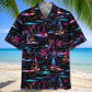 Neon Tropical Sailboat Sunset Hawaiian Shirt Pattern Detail For Summer Holidays And Outdoor Fun