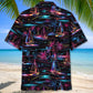 Neon Tropical Sailboat Sunset Hawaiian Shirt Artwork View For Weekend Travel And Beach Style