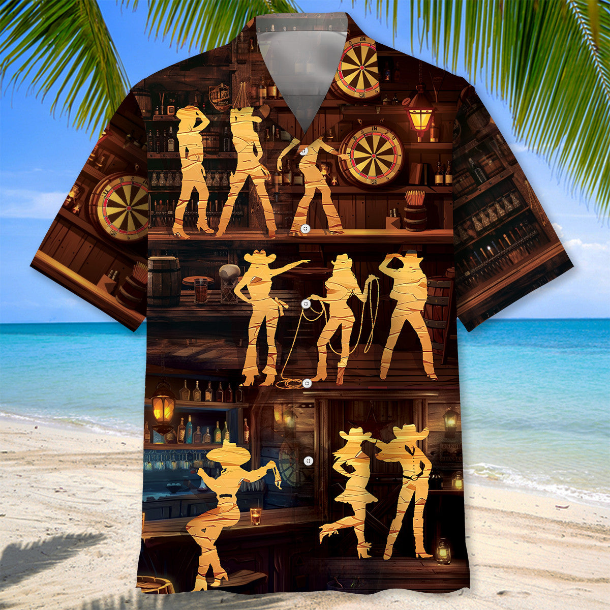 Western Cowboy Cowgirl Bar Hawaiian Shirt Artwork View For Coastal Escapes And Resort Style