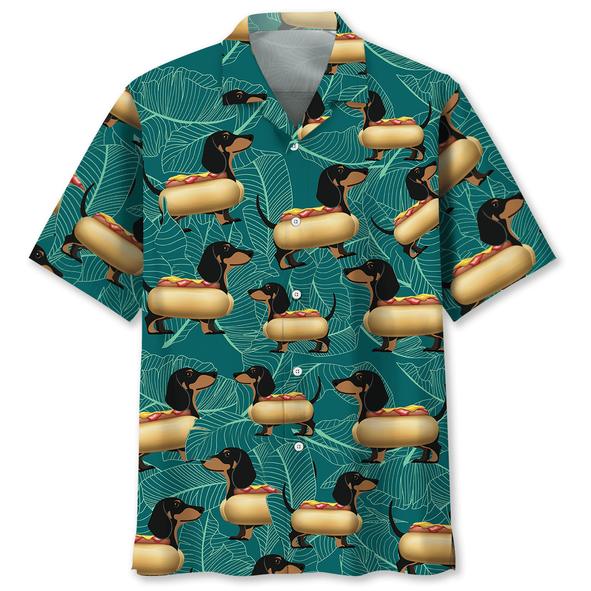 Dog Dachshund Hot Fun Hawaiian Shirt Design Detail For Beach Days And Holiday Travel