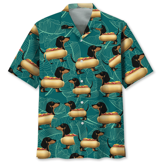 Dog Dachshund Hot Fun Hawaiian Shirt Design Detail For Beach Days And Holiday Travel