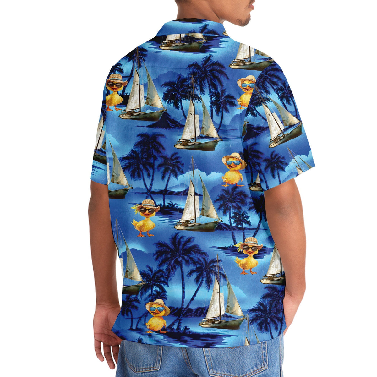 Vintage Duck Sailboat Coastal Hawaiian Shirt Design Detail For Beach Days And Holiday Travel