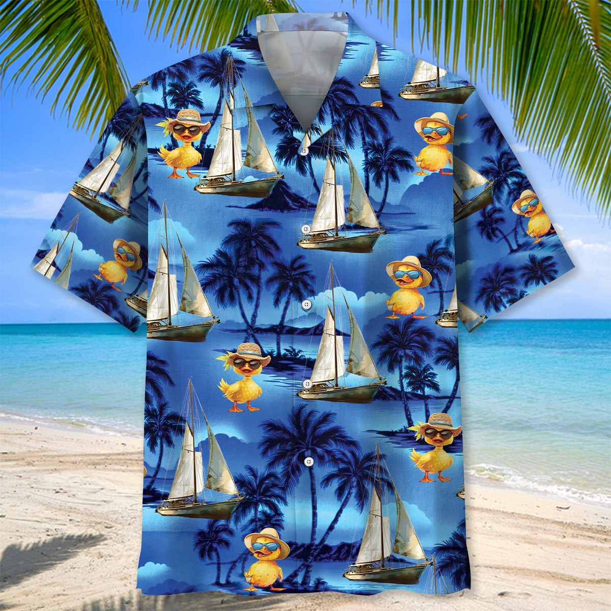 Vintage Duck Sailboat Coastal Hawaiian Shirt Pattern View For Lightweight Everyday Style