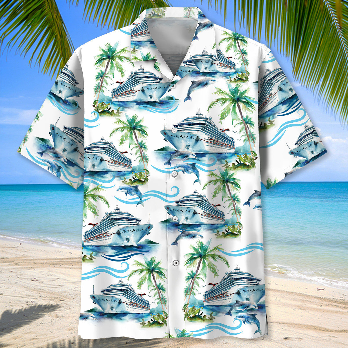 Vintage Ship Dolphin Cruise Coastal Hawaiian Shirt For Beach Parties And Weekend Getaways