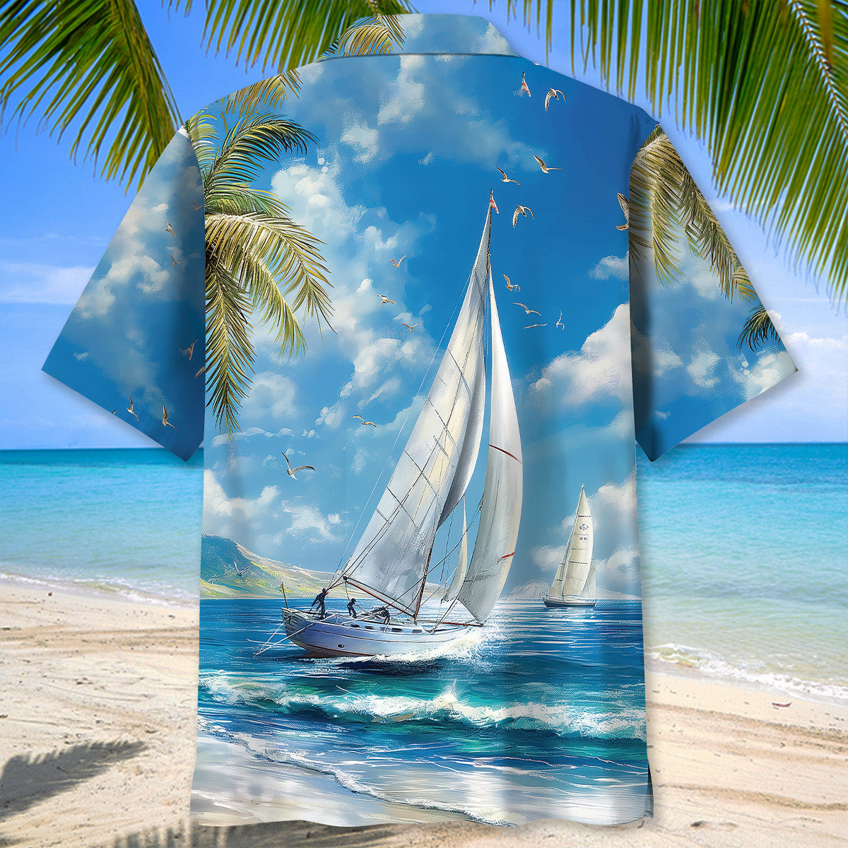 Vintage Tranquil Sailboat Coastal Hawaiian Shirt For Poolside Relaxation And Sunny Getaways