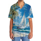 Vintage Tranquil Sailboat Coastal Hawaiian Shirt Artwork Detail For Tropical Trips And Casual Outings