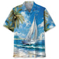 Vintage Tranquil Sailboat Coastal Hawaiian Shirt For Summer Events And Casual Outdoor Wear