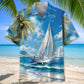 Vintage Tranquil Sailboat Coastal Hawaiian Shirt For Coastal Adventures And Warm Weather Wear