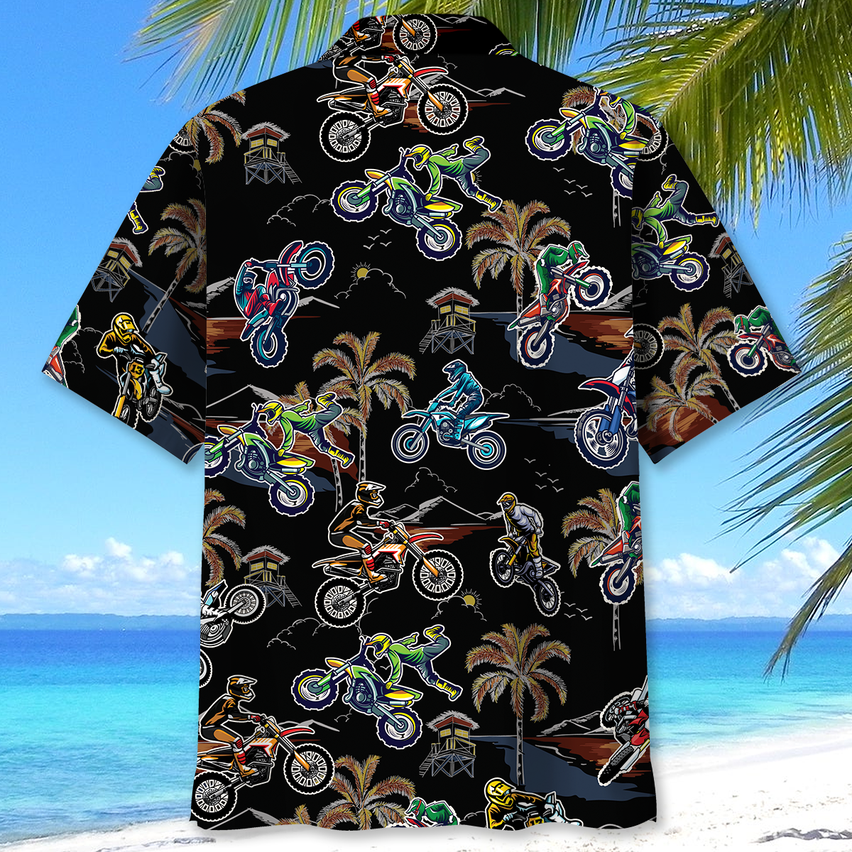 Black Tropical Bicycle Dirt Racing Hawaiian Shirt For Beach Parties And Weekend Getaways