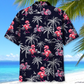Funny Tropical Flamingo Gym Hawaiian Shirt Design View For Casual Summer Styling