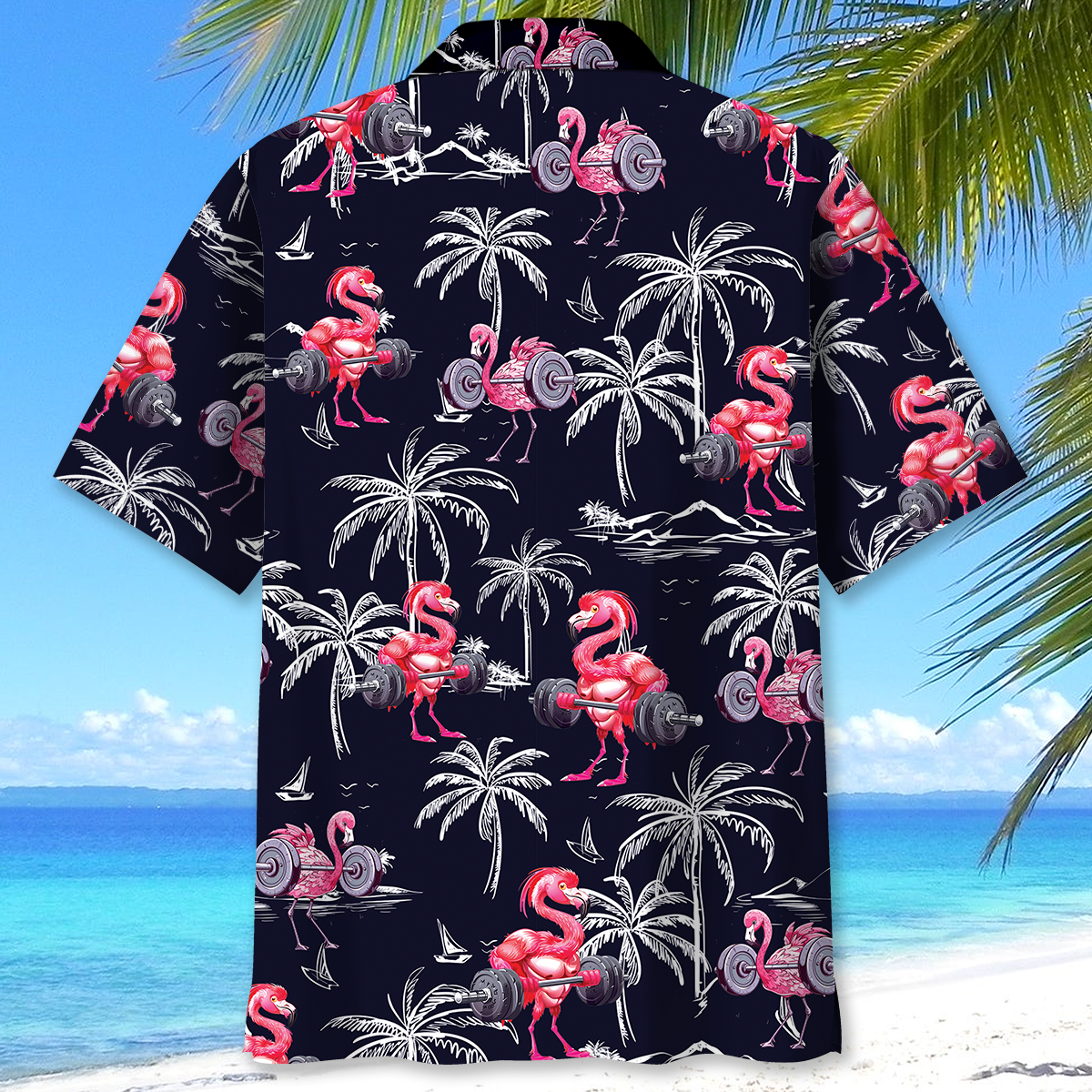 Funny Tropical Flamingo Gym Hawaiian Shirt Design View For Casual Summer Styling