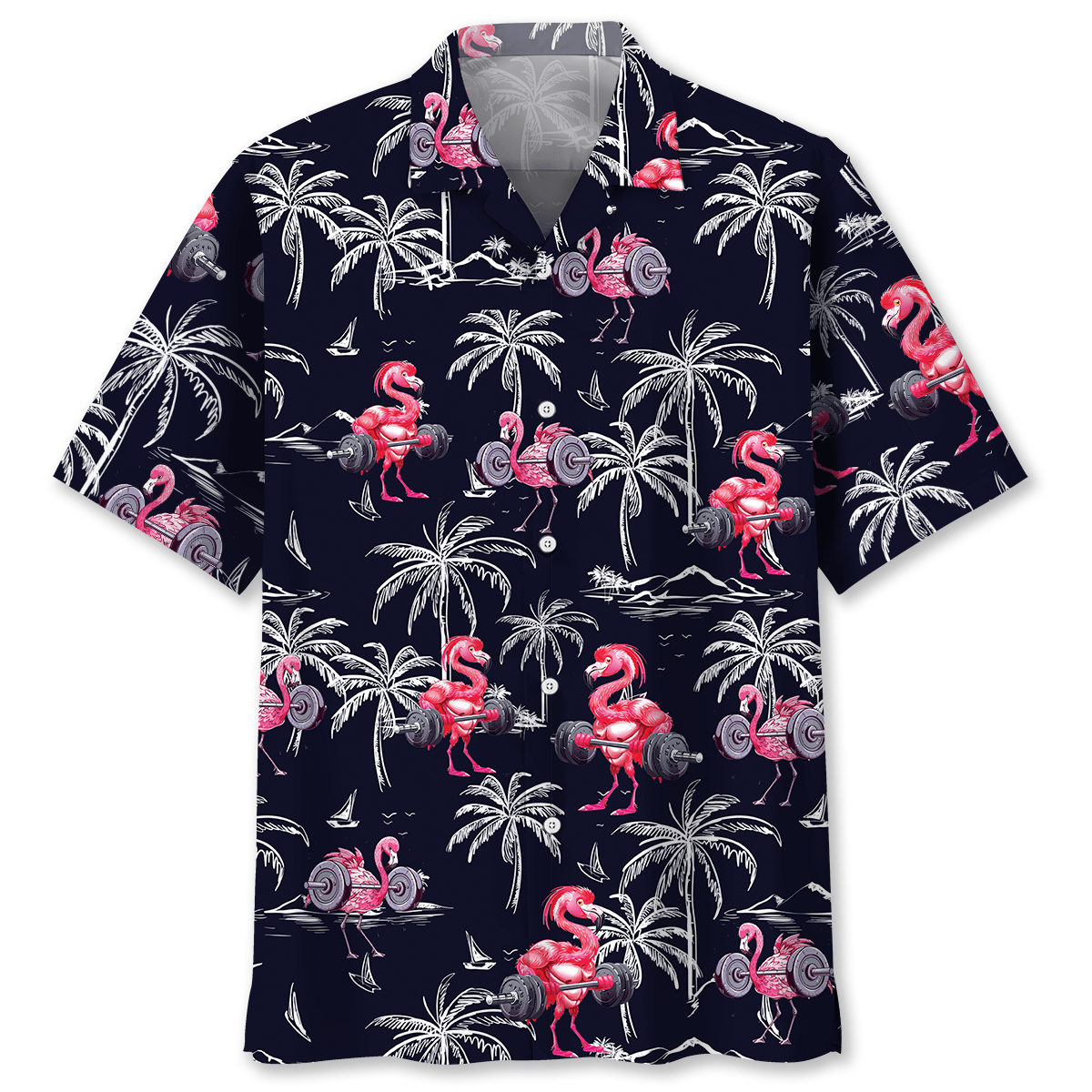 Funny Tropical Flamingo Gym Hawaiian Shirt For Resort Getaways And Comfortable Summer Activities