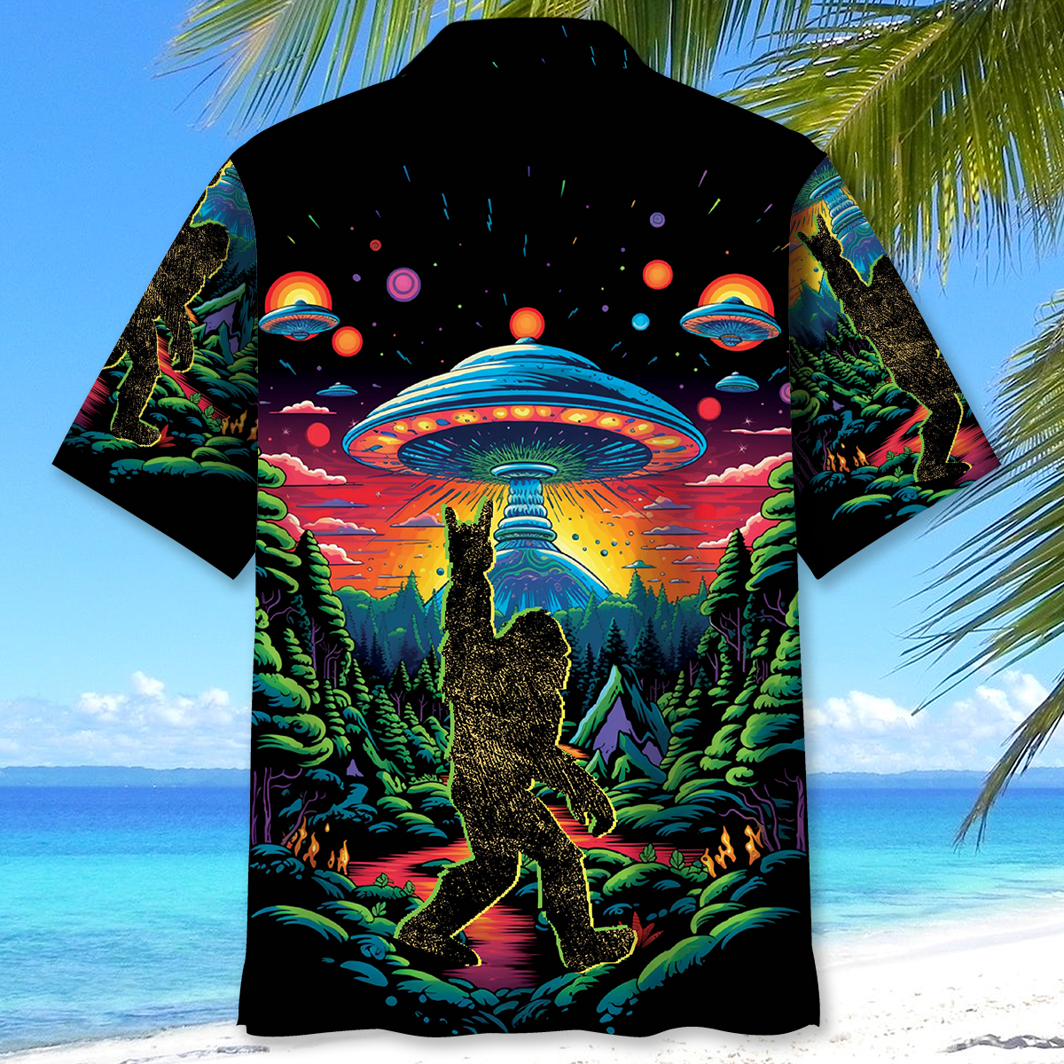 Alien Forest Creature Cosmic Wilderness Hawaiian Shirt Pattern View For Relaxed Warm Weather Outfits