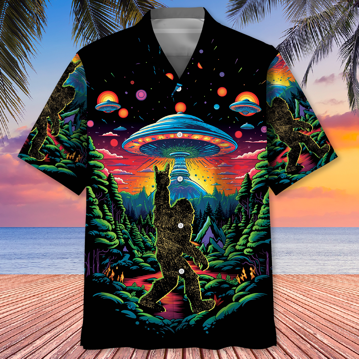 Alien Forest Creature Cosmic Wilderness Hawaiian Shirt For Resort Getaways And Comfortable Summer Activities