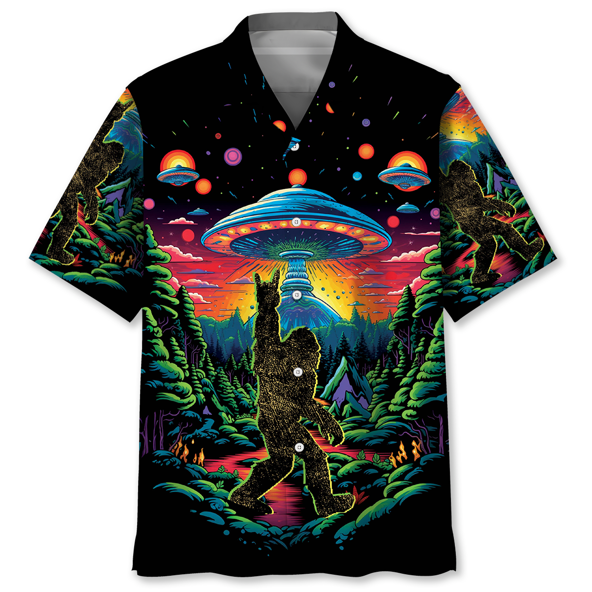 Alien Forest Creature Cosmic Wilderness Hawaiian Shirt Design Detail For Sunny Adventures And Casual Wear
