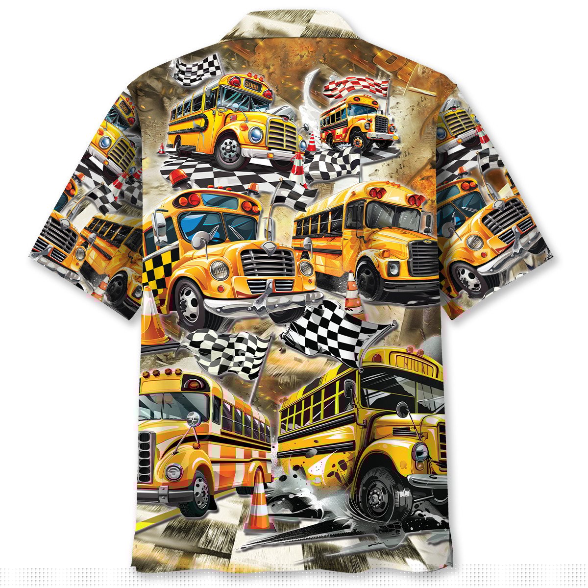 Funny School Bus Drag Racing Hawaiian Shirt For Coastal Adventures And Warm Weather Wear