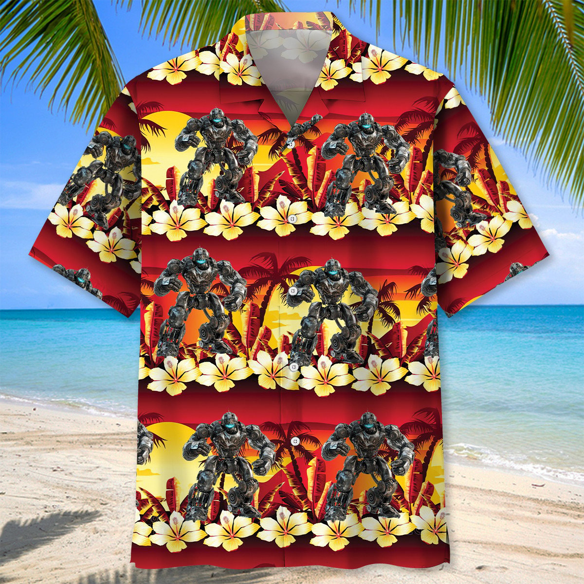 Tropical Robotic Futuristic Hawaiian Shirt For Summer Events And Casual Outdoor Wear