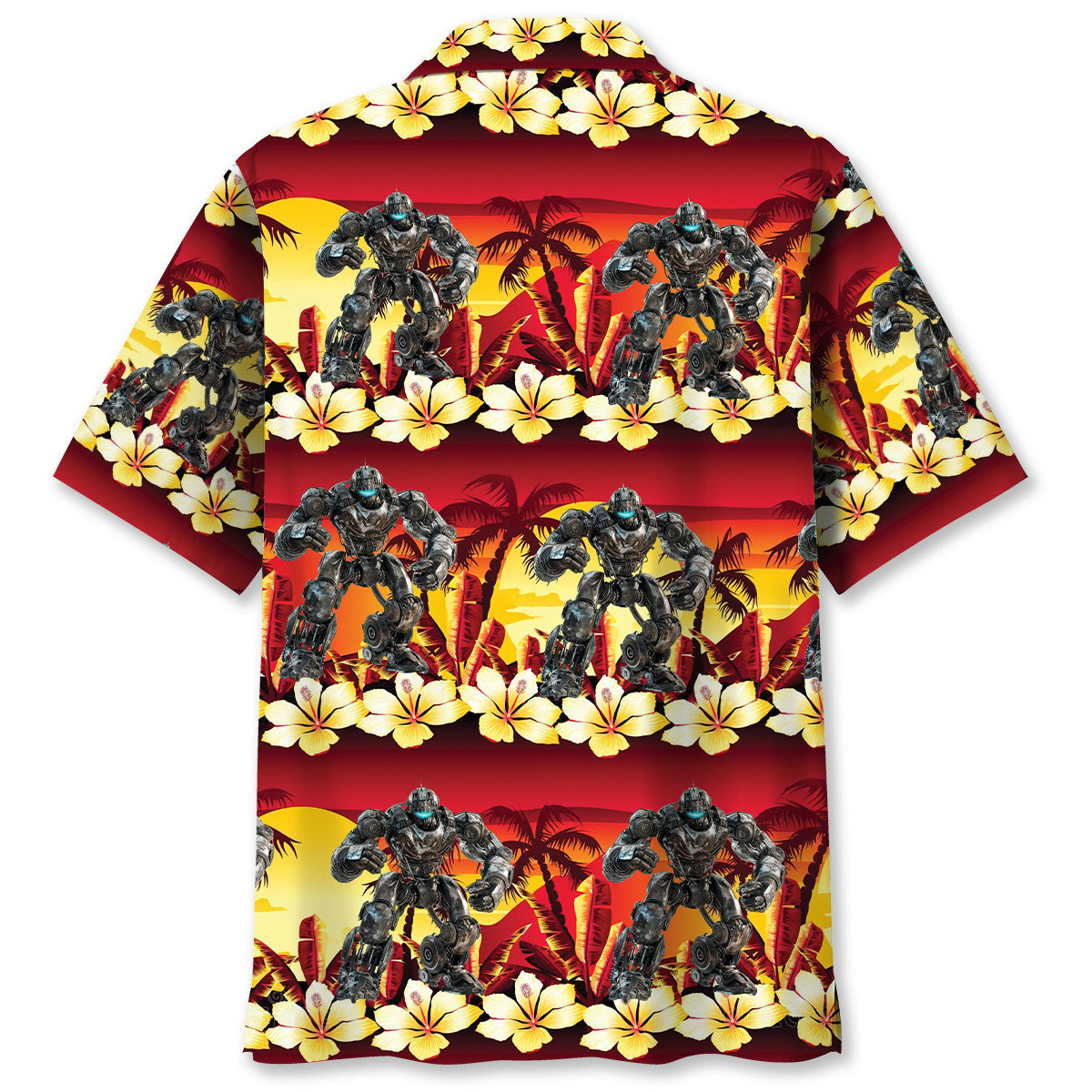 Tropical Robotic Futuristic Hawaiian Shirt Design Detail For Beach Days And Holiday Travel