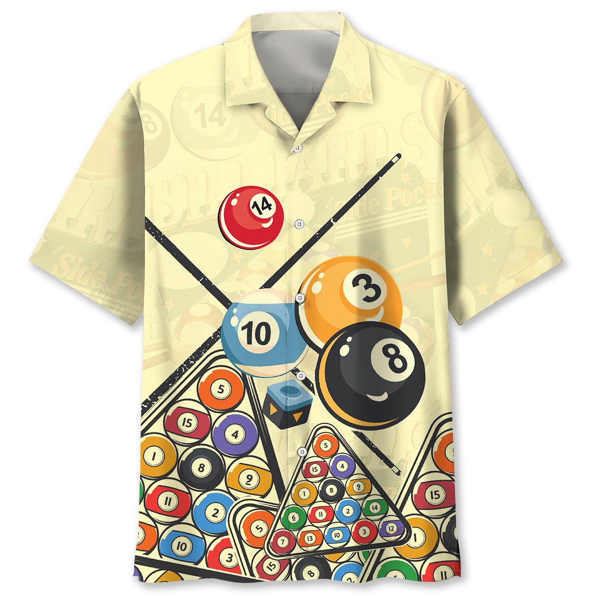 Vintage Retro Game Billiard Hawaiian Shirt Pattern View For Relaxed Warm Weather Outfits
