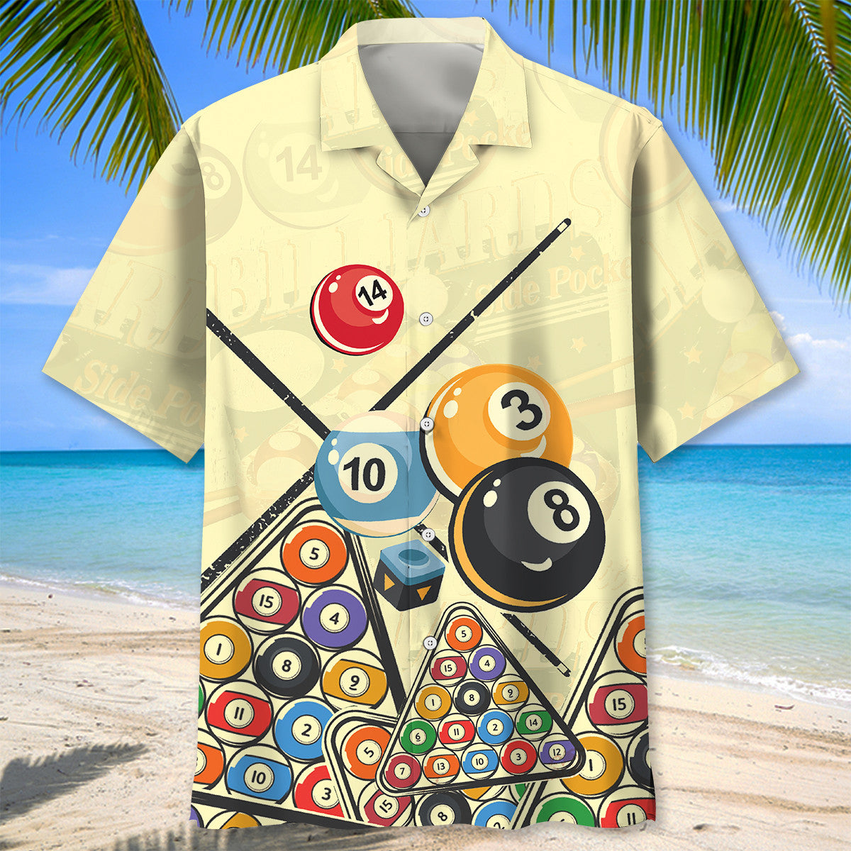 Vintage Retro Game Billiard Hawaiian Shirt Artwork Detail For Resort Trips And Outdoor Activities