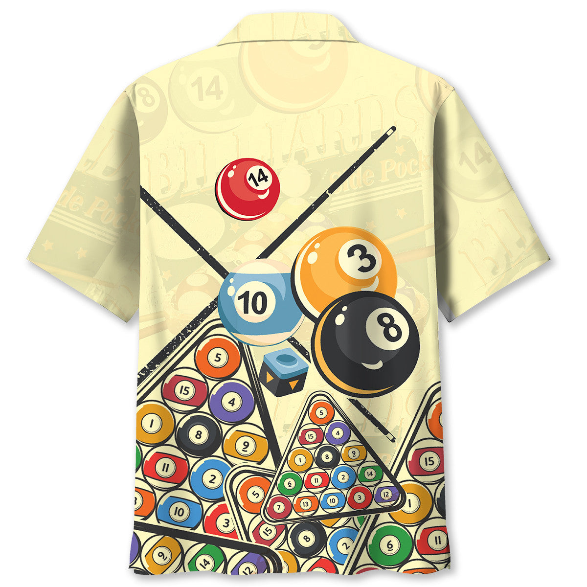 Vintage Retro Game Billiard Hawaiian Shirt Design View For Casual Summer Styling