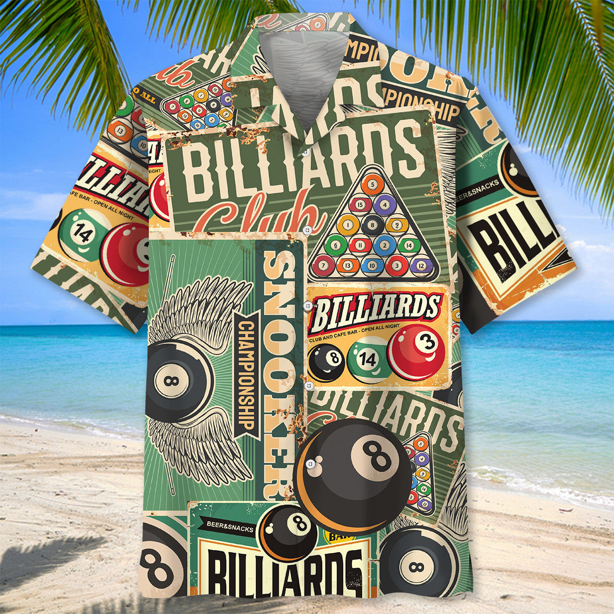 Retro Neon Billiard Bar Hawaiian Shirt Pattern View For Relaxed Warm Weather Outfits