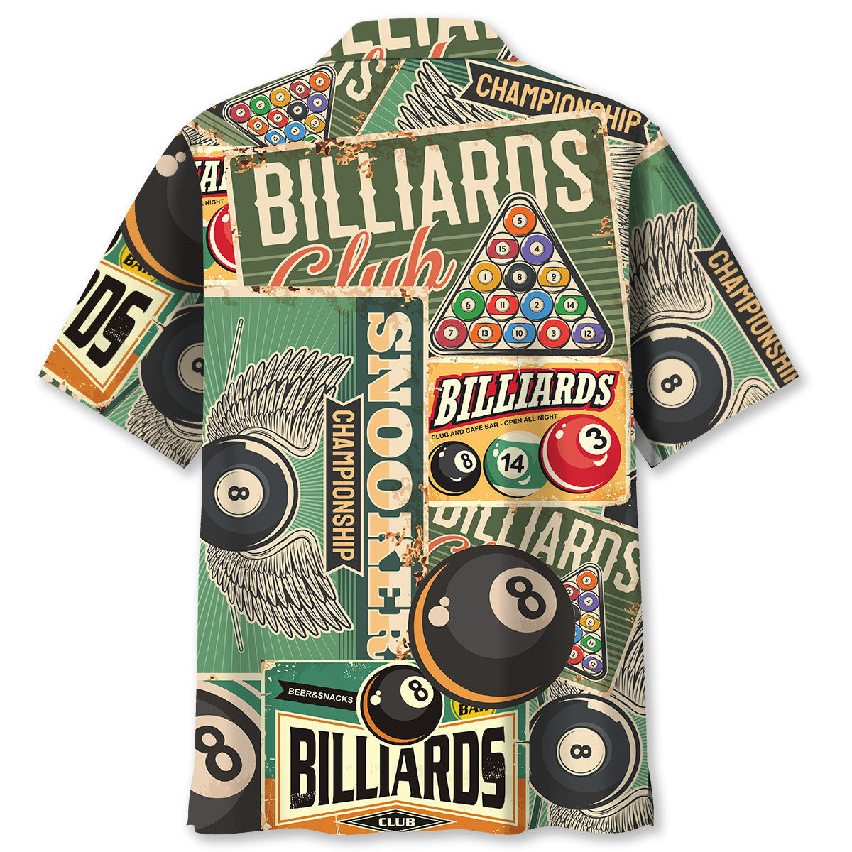 Retro Neon Billiard Bar Hawaiian Shirt Artwork Detail For Resort Trips And Outdoor Activities