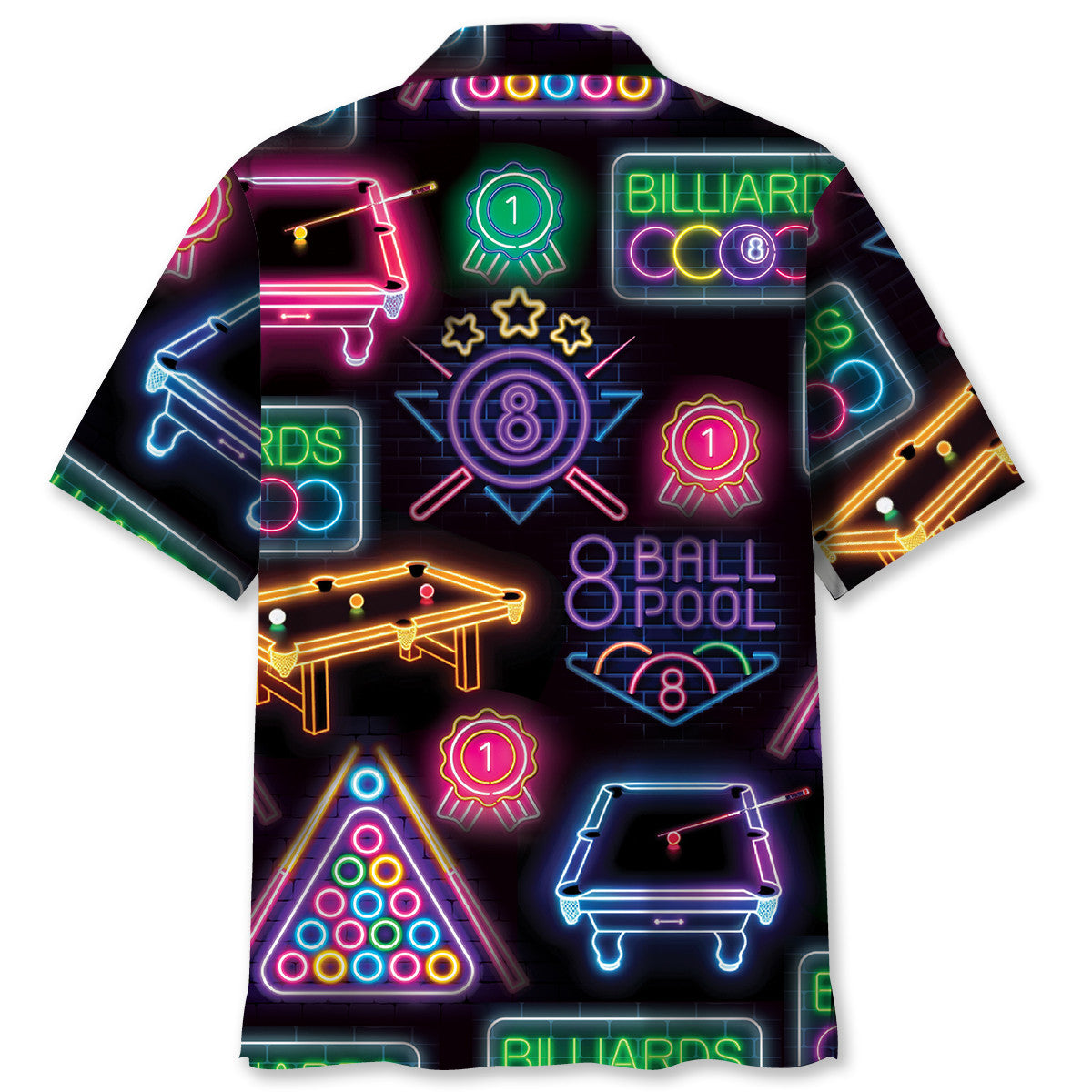 Neon Black Game Billiard Hawaiian Shirt Artwork View For Weekend Travel And Beach Style