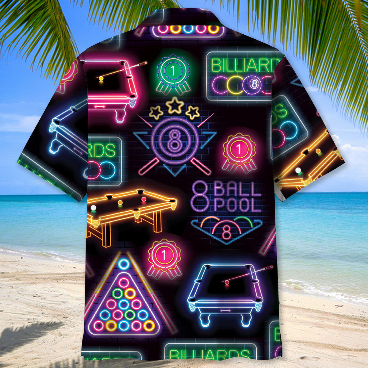 Neon Black Game Billiard Hawaiian Shirt Design Detail For Sunny Adventures And Casual Wear