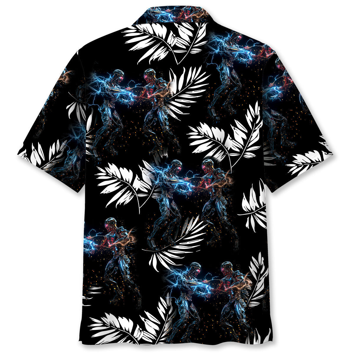 Floral Tropical Robotic Fusion Hawaiian Shirt For Beach Parties And Weekend Getaways