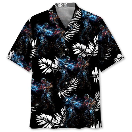 Floral Tropical Robotic Fusion Hawaiian Shirt Artwork Detail For Resort Trips And Outdoor Activities