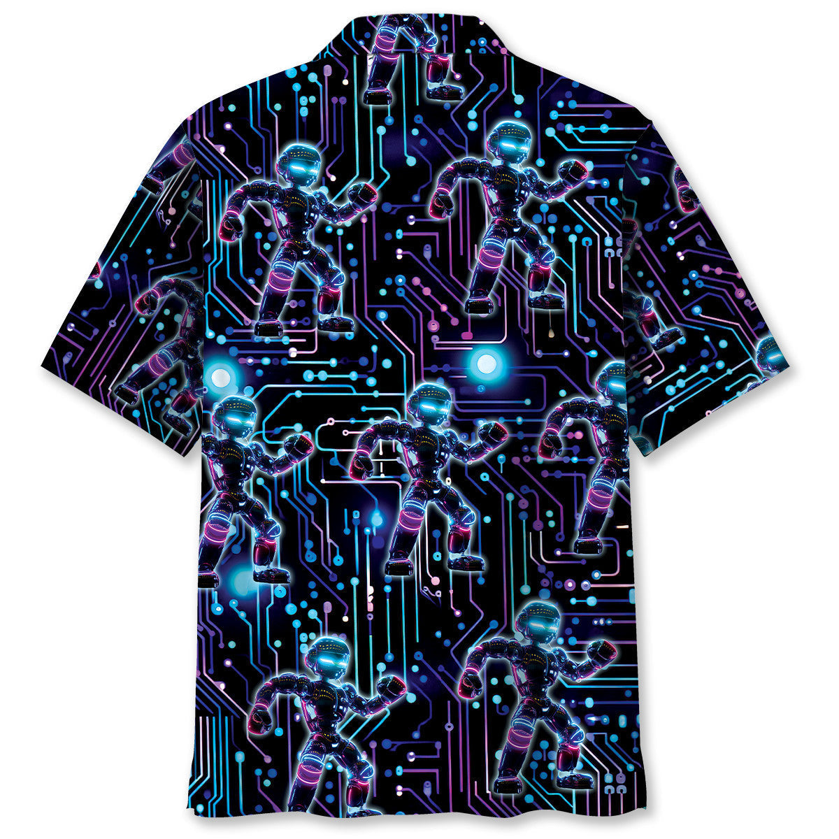 Robot Semiconductor Chip Circuit Hawaiian Shirt Pattern View For Relaxed Warm Weather Outfits