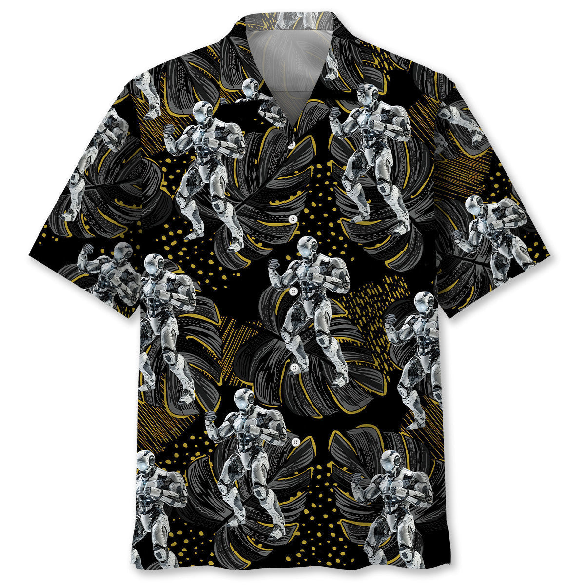 Robot Fighter Battle Mech Hawaiian Shirt Artwork View For Coastal Escapes And Resort Style