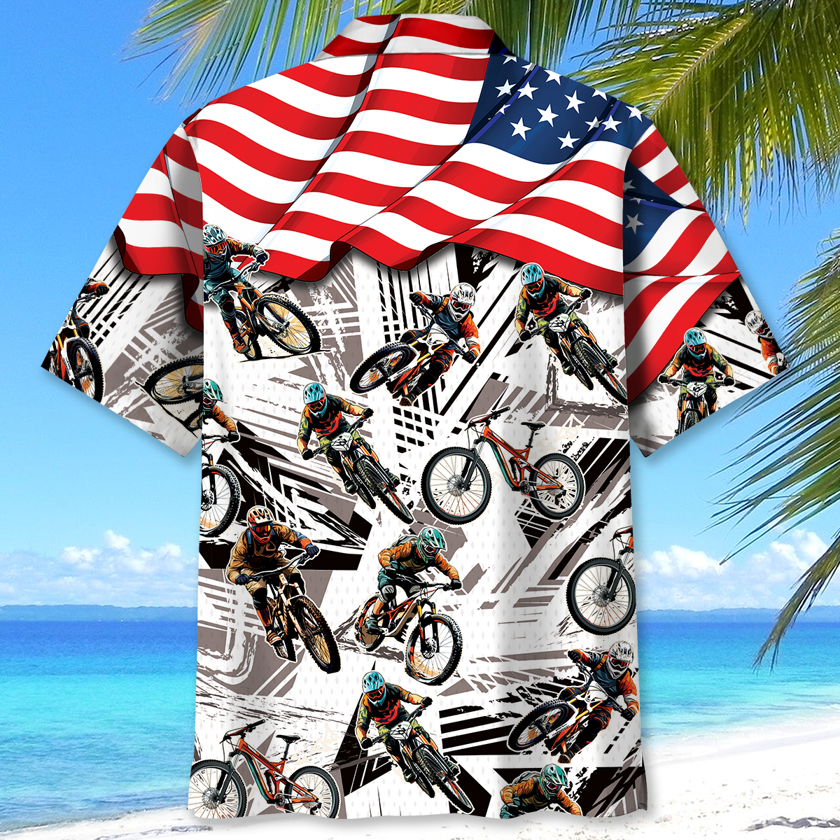 Bicycle American Mountain Adventure Hawaiian Shirt Pattern Detail For Vacation Travel And Daily Wear
