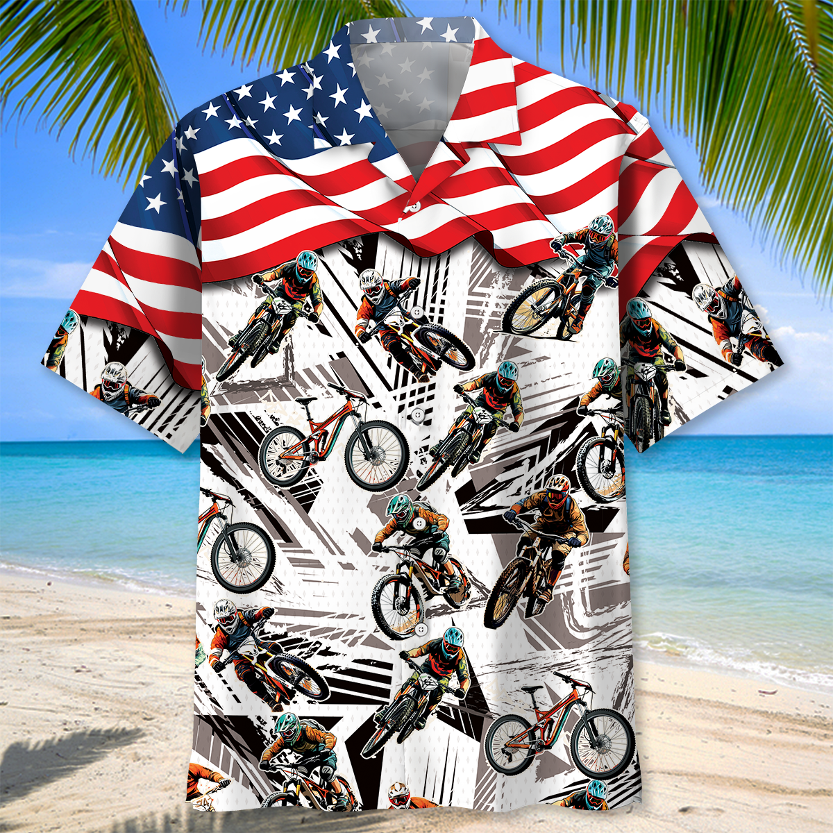 Bicycle American Mountain Adventure Hawaiian Shirt Design View For Casual Summer Styling
