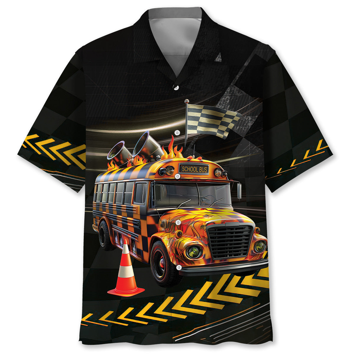 Racing School Bus Street Fun Hawaiian Shirt For Warm Weather Adventures And Everyday Comfort