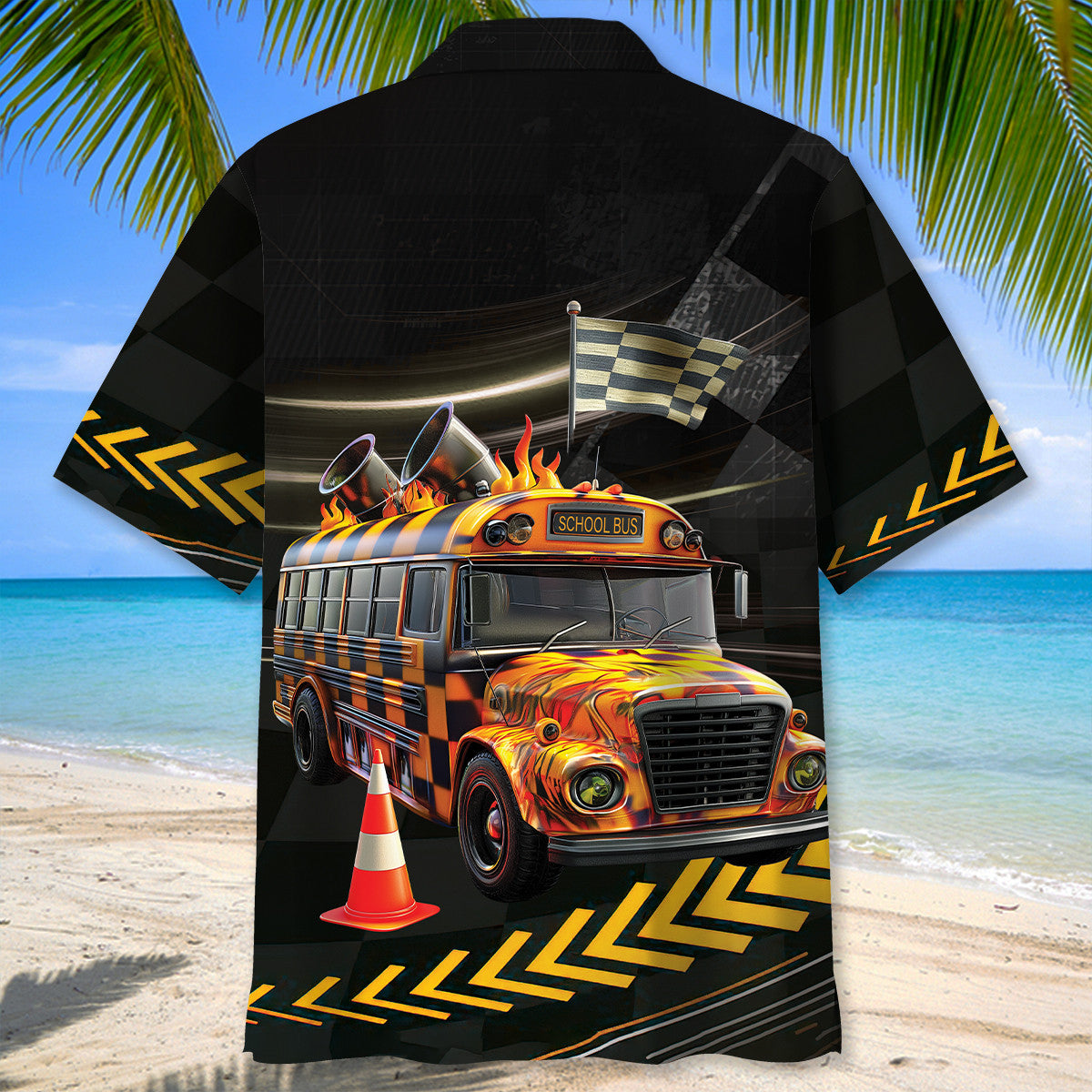 Racing School Bus Street Fun Hawaiian Shirt For Poolside Relaxation And Sunny Getaways