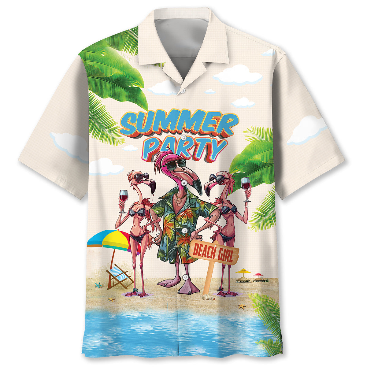 Tropical Summer Party Flamingo Hawaiian Shirt Artwork Detail For Resort Trips And Outdoor Activities